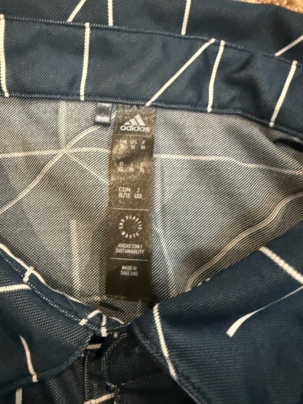 adidas Navy Polo with White Geometric Lines - Picture 3 of 5